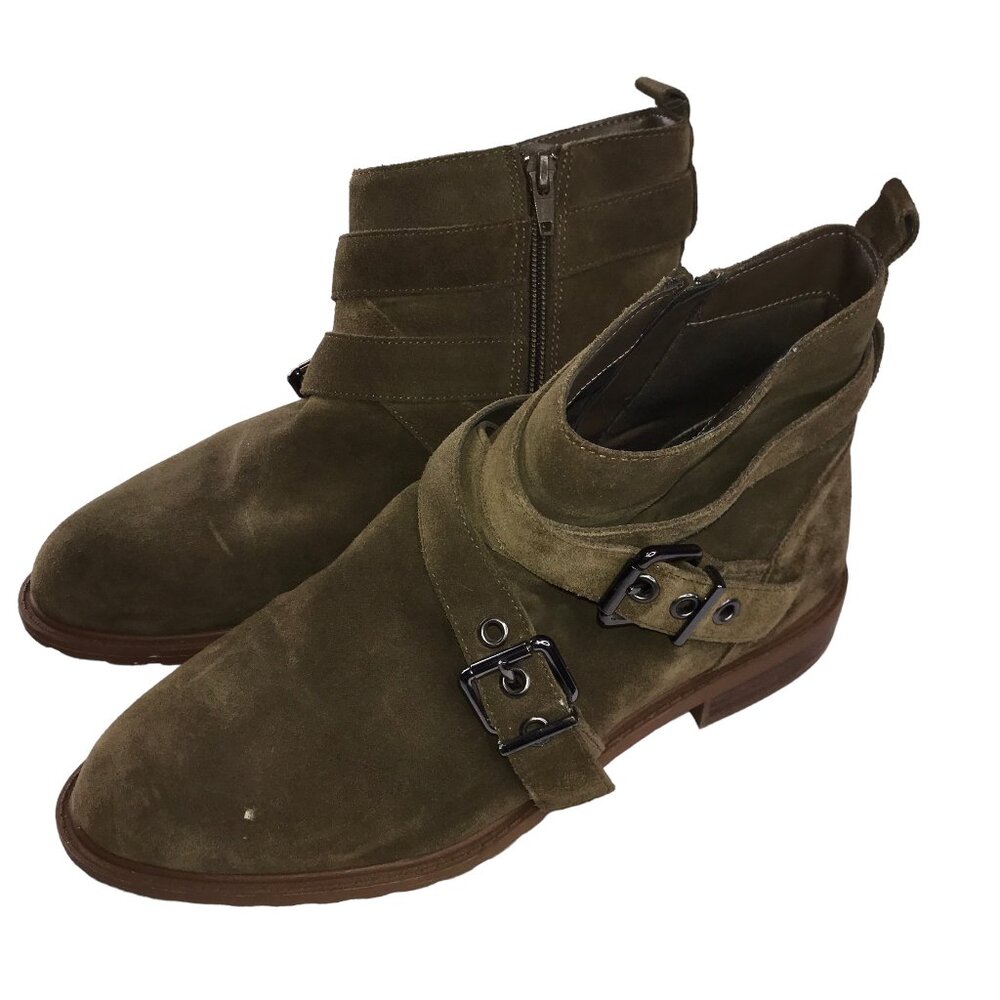 BLEECKER AND BOND Short Ankle Boots Booties, Leather. Brown. Zipper Side 8.5M